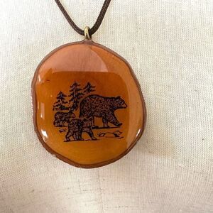 bear wood slice pendant necklace